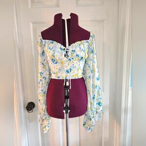 Ruby Sees Spring Floral Shirred Faux Corset Crop Top
